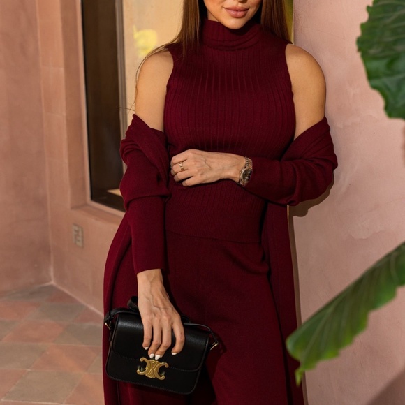 NEW!!! Eirini Knitted Three-Piece Pants Set - Burgundy - Picture 2 of 10